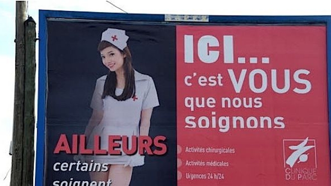 Affiche publicitaire controversée pour la Clinique du Parc, Saint-Priest-en-Jarez (42) (capture d'écran France3)