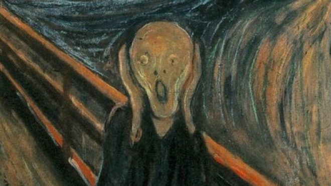 Détail du tableau "Le Cri" (Skrik) d'Edvard Munch, 1893.