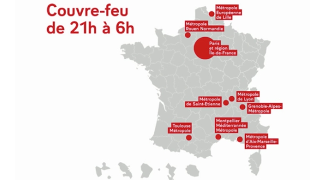 Covid : couvre-feu en Ile-de-France et dans huit métropoles
