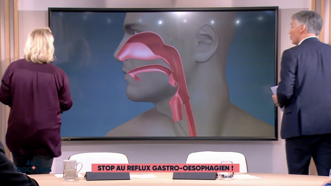 Marina Carrère d'Encausse et Régis Boxelé expliquent le reflux gastro-oesophagien (RGO).