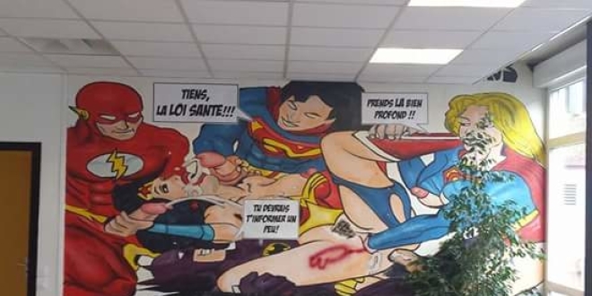 La fresque de la salle de garde du CHU de Clermont-Ferrand, au coeur d'une vive polémique mi-janvier 2015.