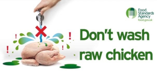 Affiche de la campagne ''Ne lavez pas le poulet cru'' de la FSA