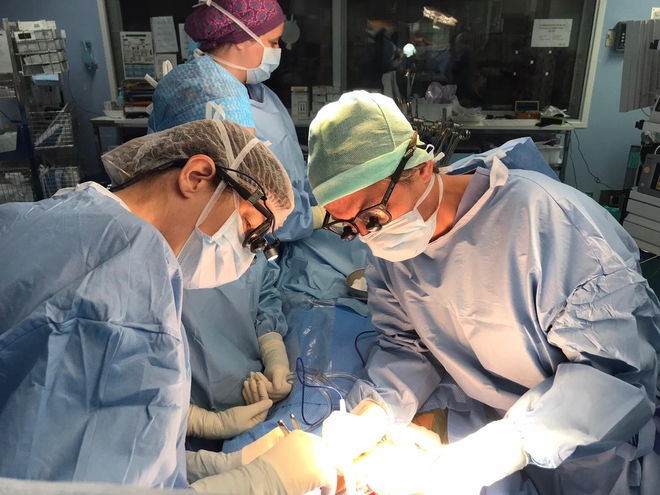 L'équipe du pr. Dominique Fabre lors de la transplantation. L'opération a duré près de 8 heures.