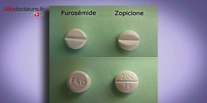 Les comprimés du somnifère Zopiclone sont semblables, mais pas identiques, à ceux du diurétique. Il s'agit dans les deux cas de comprimés ronds, blancs et sécables. A gauche : un comprimé de Furosémide. A droite, un comprimé de Zopiclone.