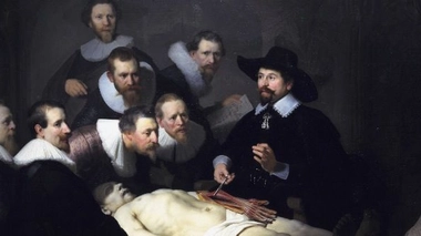 Détail de la ''Leçon d'anatomie du docteur Tulp'', de Rembrandt (1632)