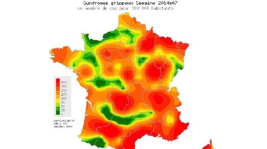 Syndromes grippaux pour la semaine du 10 au 16 février 2014 (source : réseau Sentinelles)