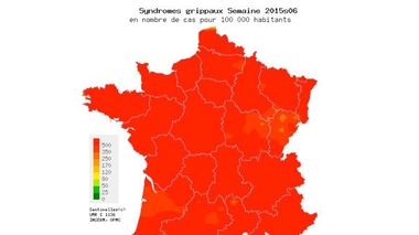 Carte du réseau Sentinelle à la mi-février 2015 (Source : Sentinelles)