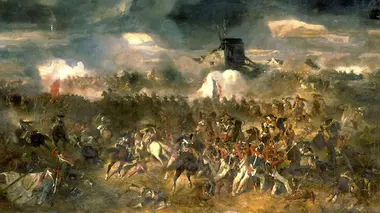 Détail de ''La Bataille de Waterloo. 18 juin 1815'', par Clément-Auguste Andrieux, 1852.