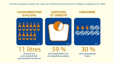 Extrait du rapport de l'OMS. Les sources de ces données sont le système d’information mondial de l’OMS sur l’alcool et la santé (GISAH), la base de données de l’OMS, et le Rapport sur la situation mondiale des maladies non transmissibles 2014.