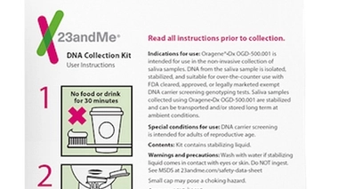 Extrait de la notice du kit commercialisé par 23andme. La firme a augmenté le coût de son service, passé de 99 à 199 dollars.