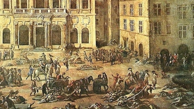 Détail d'un tableau de Michel Serre (1658-1733) représentant l'hôtel de ville de Marseille pendant la peste de 1720.