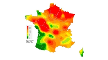 Taux d’incidence départementaux de diarrhée aiguë (pour 100.000 habitants) durant la 48ème semaine de l'année (source : Sentinelles)