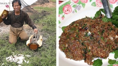 Poisson pêché pour la préparation du Koi Pla (à gauche) et la préparation traditionnelle (à droite). Source : B. Sripa et al. doi:10.1371/journal.pmed.0040201.