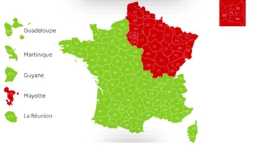 Carte des départements rouges et verts au 7 mai 2020.
