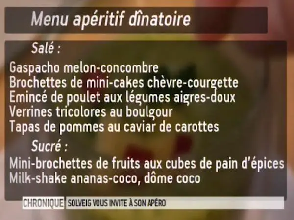 Menu apéritif dînatoire