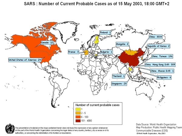L'épidémie de SRAS en 2003 (Source : OMS)