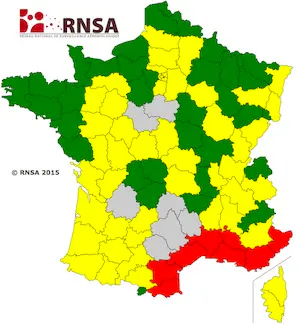 Carte de vigilance des pollens - Du 13 au 20 mars 2015 (Source : RNSA)
