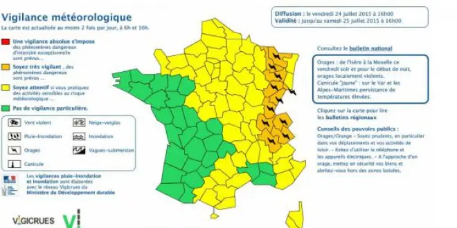Carte de Météo France, le 24 juillet 2015
