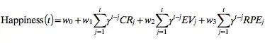 Capture d'écran de l'équation du bonheur. PNAS. Robb B. Rutledge et al