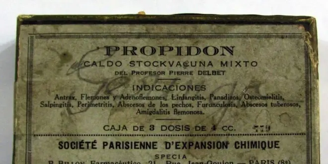 Une boîte espagnole de Propidon, vaccin combiné formulé par Pierre Delbet