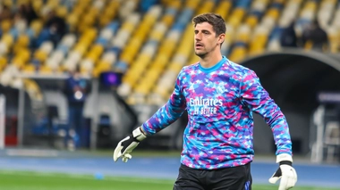 Thibaut Courtois en octobre 2021, lors du match Chakhtar Donetsk - Real Madrid de la Ligue des Champions