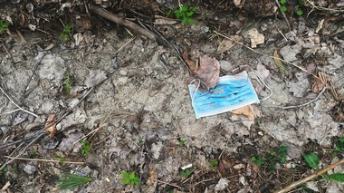 Un masque jetable abandonné dans la rue
