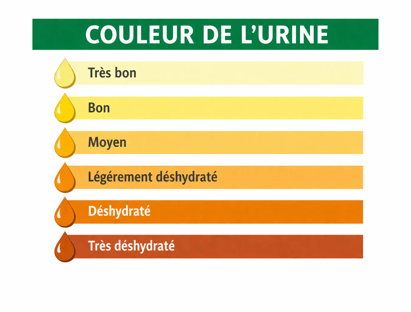 Les différents niveaux de couleurs de l'urine